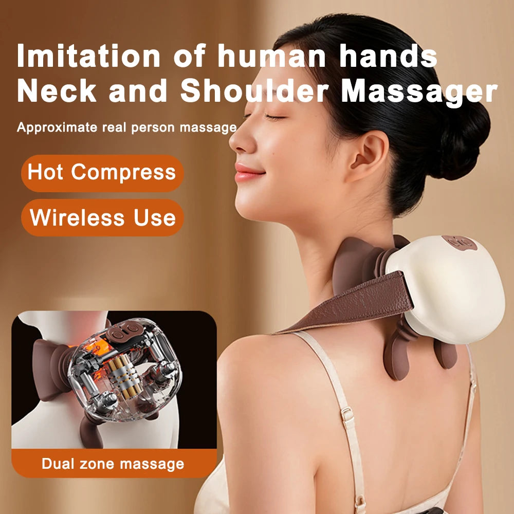 Electric Kneading Neck Massager Bionic Neck Shoulder Massager Heated Back Massagers Neck Waist Leg Body 3-Level Modes