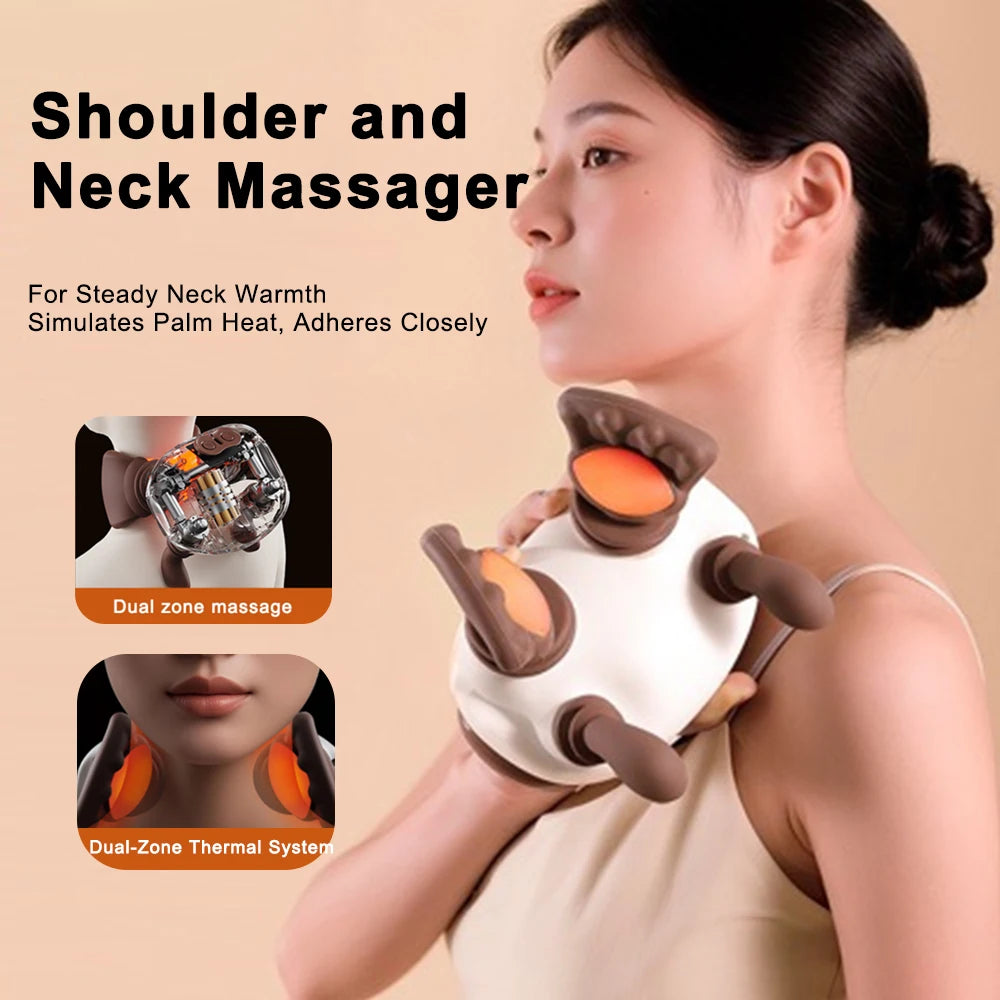 Electric Kneading Neck Massager Bionic Neck Shoulder Massager Heated Back Massagers Neck Waist Leg Body 3-Level Modes